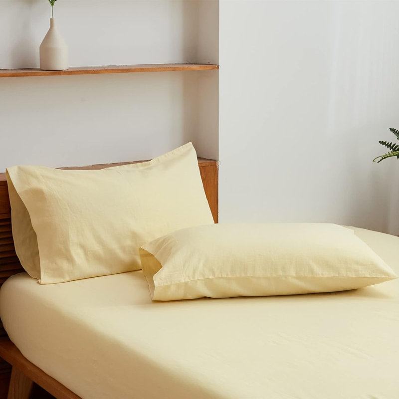 Ensemble de literie en lin belge, Ensemble de draps pour lit simple avec 1 taie d'or, Pale Yellow