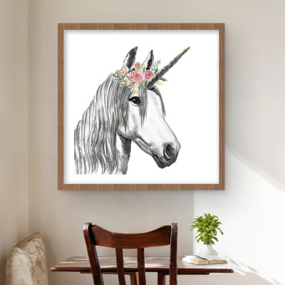 Imprimé mat de licorne blanc encadré pour décoration intérieure