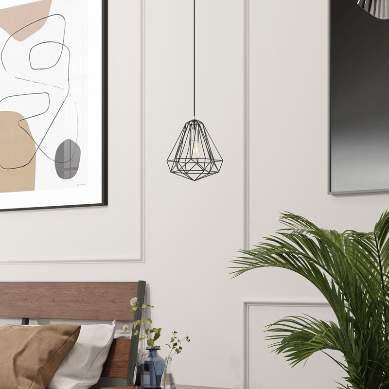 Luminaire suspendu géométrique à 1 lumière Lindgren, Noir brillant