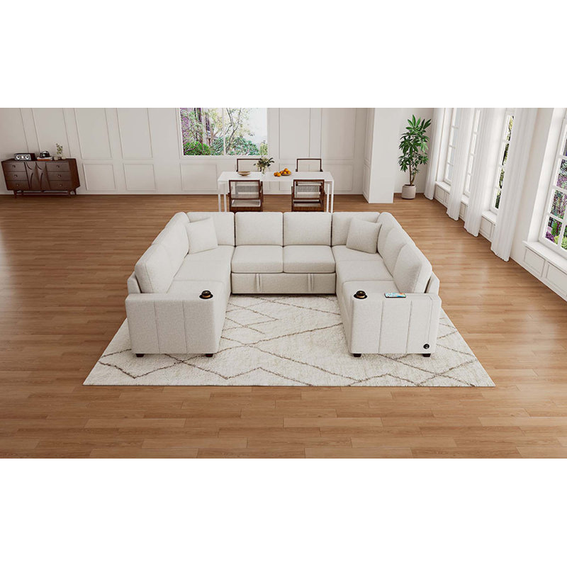 Canapé-lit modulaire convertible en U de 107,1 po pour salon, Beige