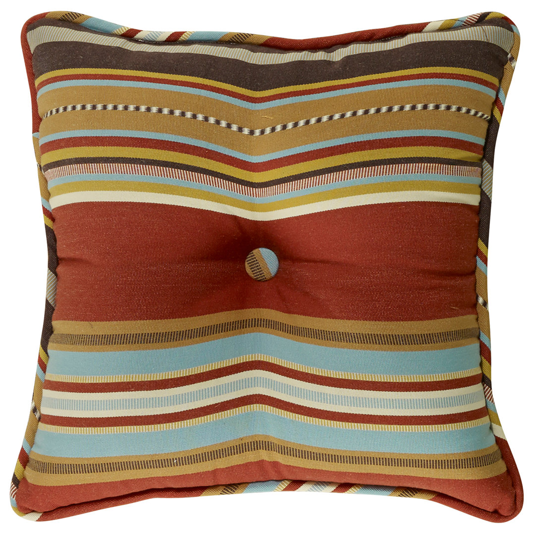 Calhoun Orange Brown Blue Striped Tufted Western Decorative Throw Pillow 18x18 inch Paseo Road by HiEnd Accents