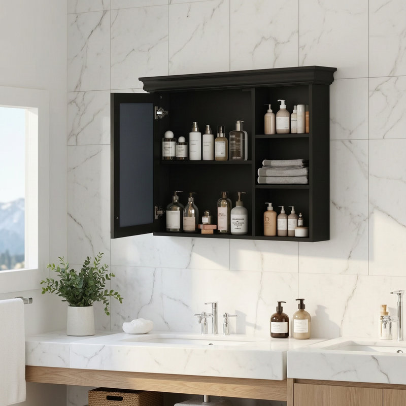 Armoire à miroir murale avec rangement, Black