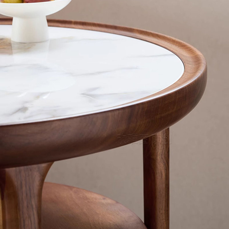 Table basse en noyer noir et pierre, H 24,6 po x L 22,83 po x l 22,83 po