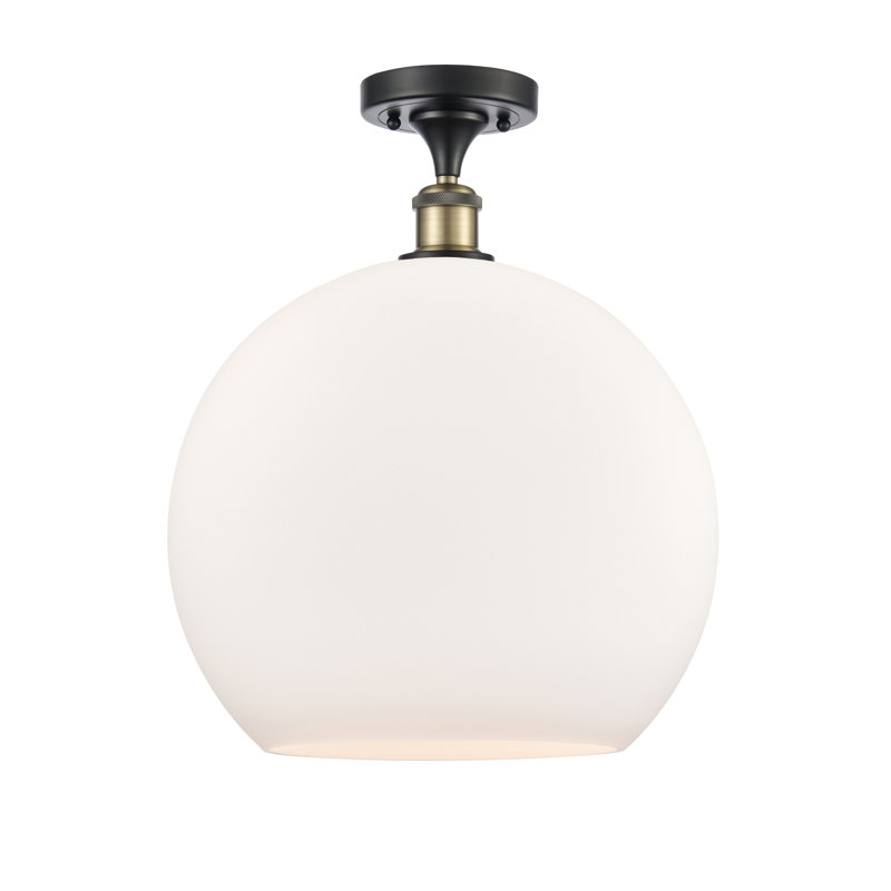 Plafonnier semi-encastré 1 lumière Cindi, Blanc mat, H 18,38 po x l 13,75 po x P 13,75 po, Noir / laiton antique