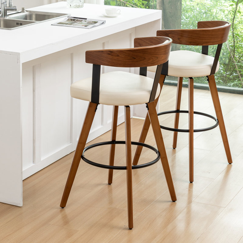 Ensemble de 4 tabourets de comptoir pivotants en cuir Modern, Tabouret de bar (siège d'une hauteur de 29,17 po), Beige, 4