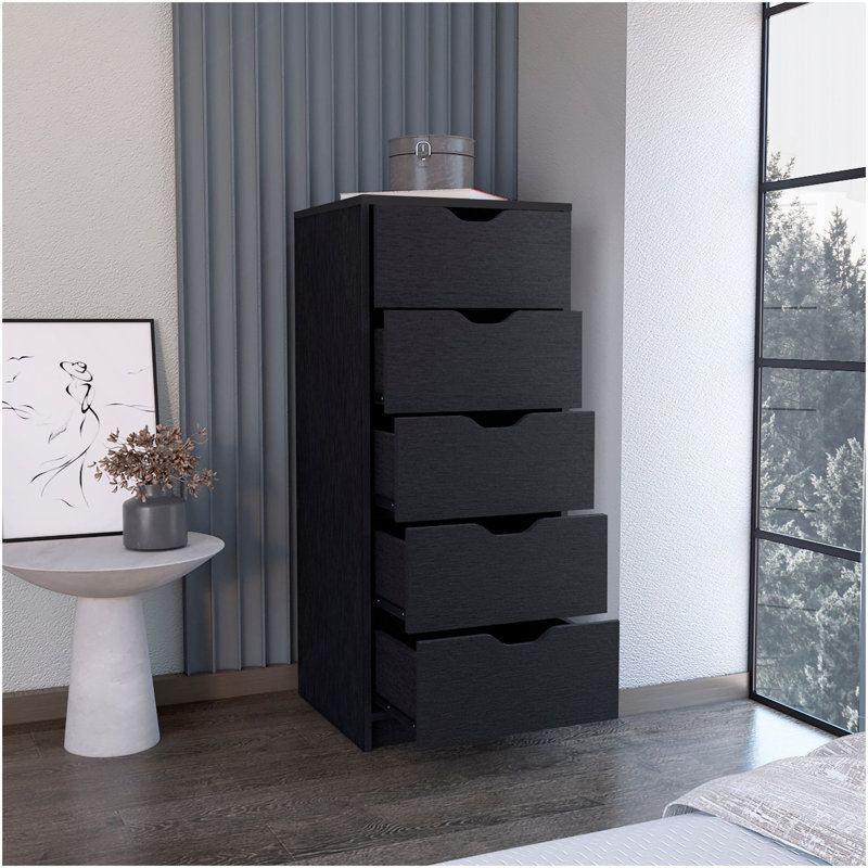 Commode H 42 po, 5 tiroirs, commode de rangement mince, noir, Noir