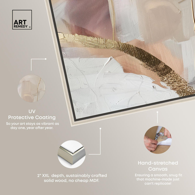 Lost in Canyons Beige and Gold Abstract Canvas Art with Wooden Frame