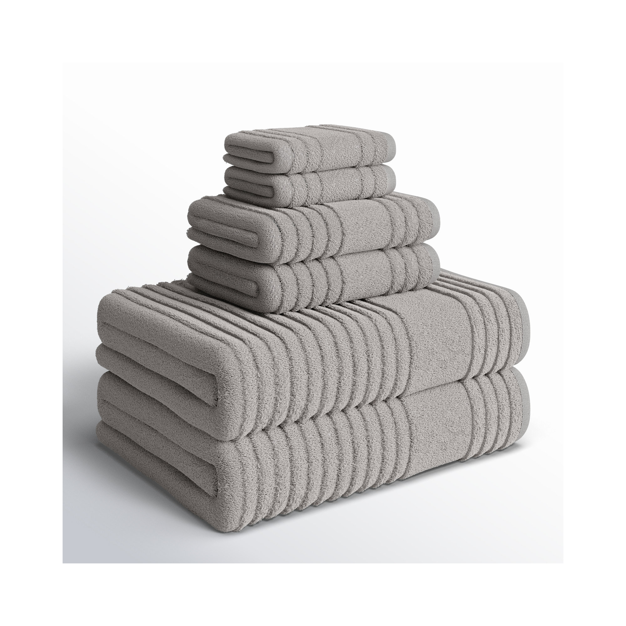 6 Piece Turkish Cotton Towel Set, Dolphin Gray