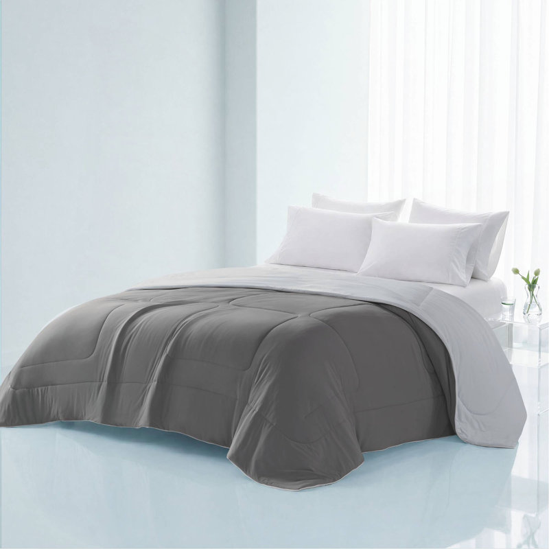 1 édredon en duvet synthétique, Édredon simple, Gris