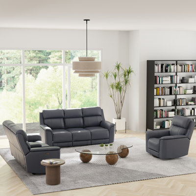 Mobilier inclinable à double alimentation: causeuse, fauteuil inclinable et fauteuil oscillant pivotant avec ports de charge Coussins à haute densité pour l'espace de vie: siège en cuir