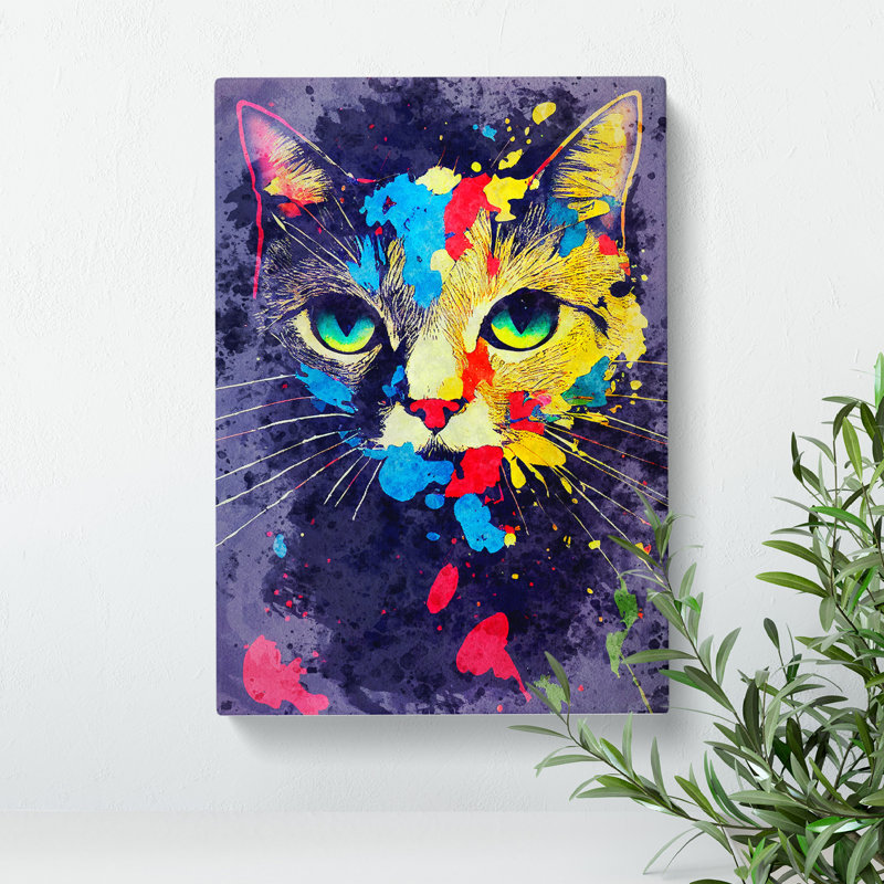 Paint Splat Cat No.4 - Wrapped Canvas, 76cm H x 50cm W x 3cm D