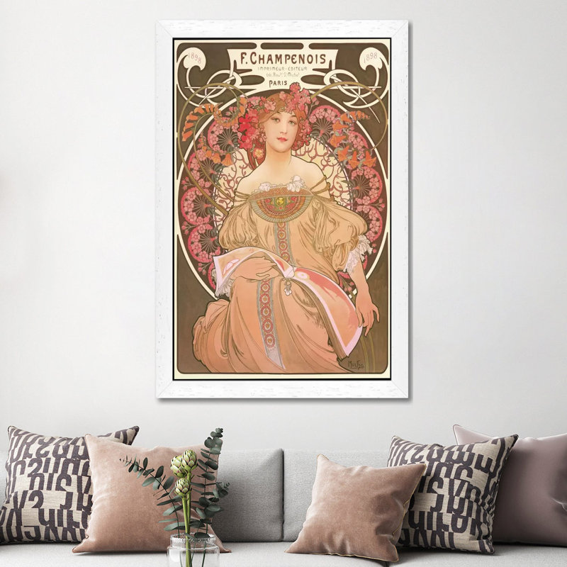 Reverie by Alphonse Mucha - Print on Canvas, 101.6 cm H x 66.04 cm W, White Framed