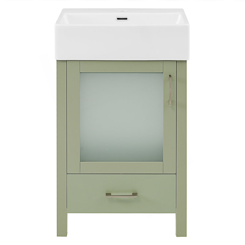 Meuble-lavabo de salle de bain avec lavabo en céramique et grand espace de rangement, Vert