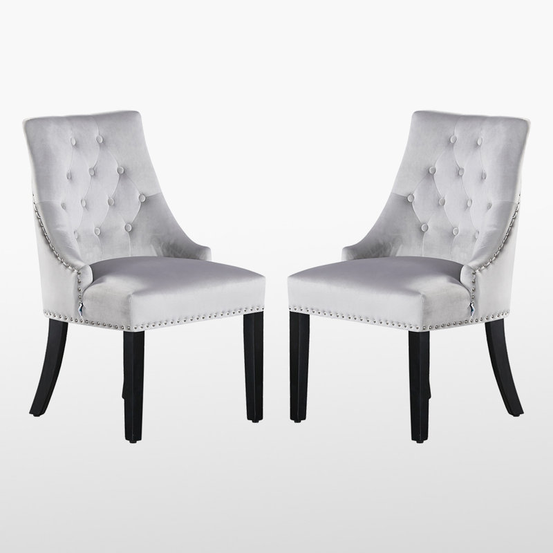 Scott Velvet Dining Chairs - Ergonomic Scoop Knockerback and Solid Wood Legs - Tufted Side Chair for Dining Room Kitchen Living Room