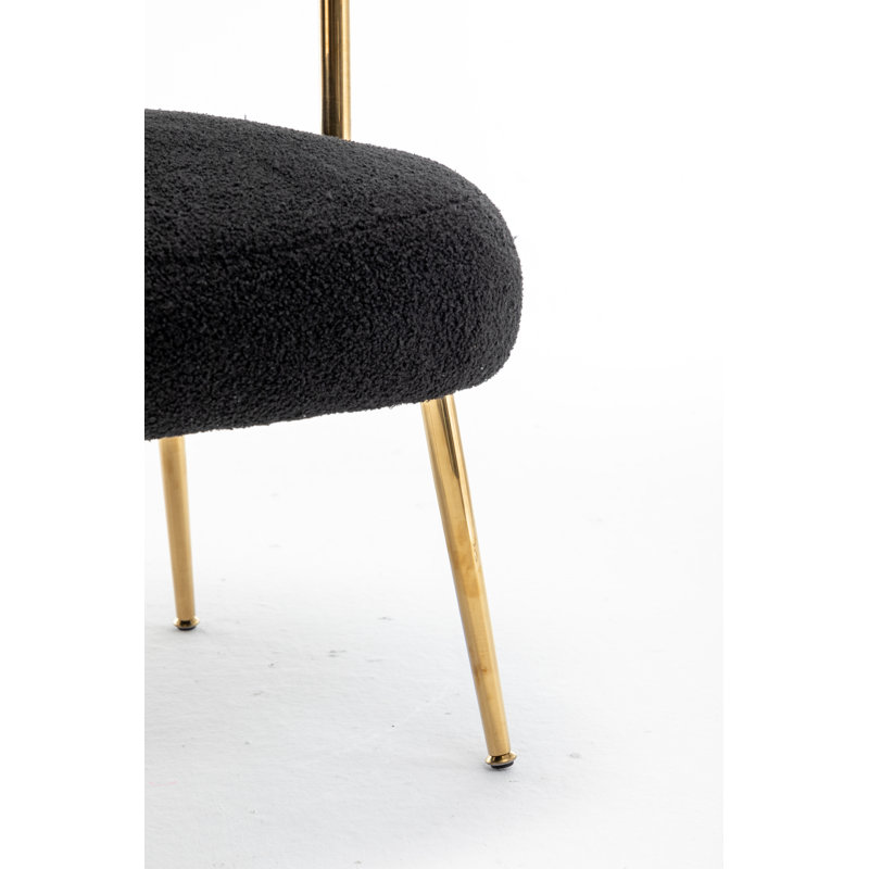 Fauteuil capitonné de 28,8 po Maybrie, Bouclé noir, Doré