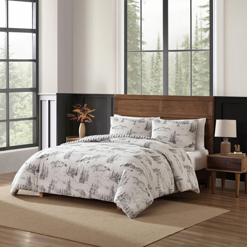 Ensemble de housse de couette réversible en coton Eddie Bauer, Housse de couette pour très grand lit et 2 taies 
