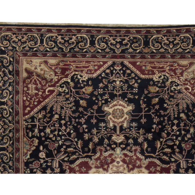 Hand-Knotted High-Quality Black and Rust Area Rug