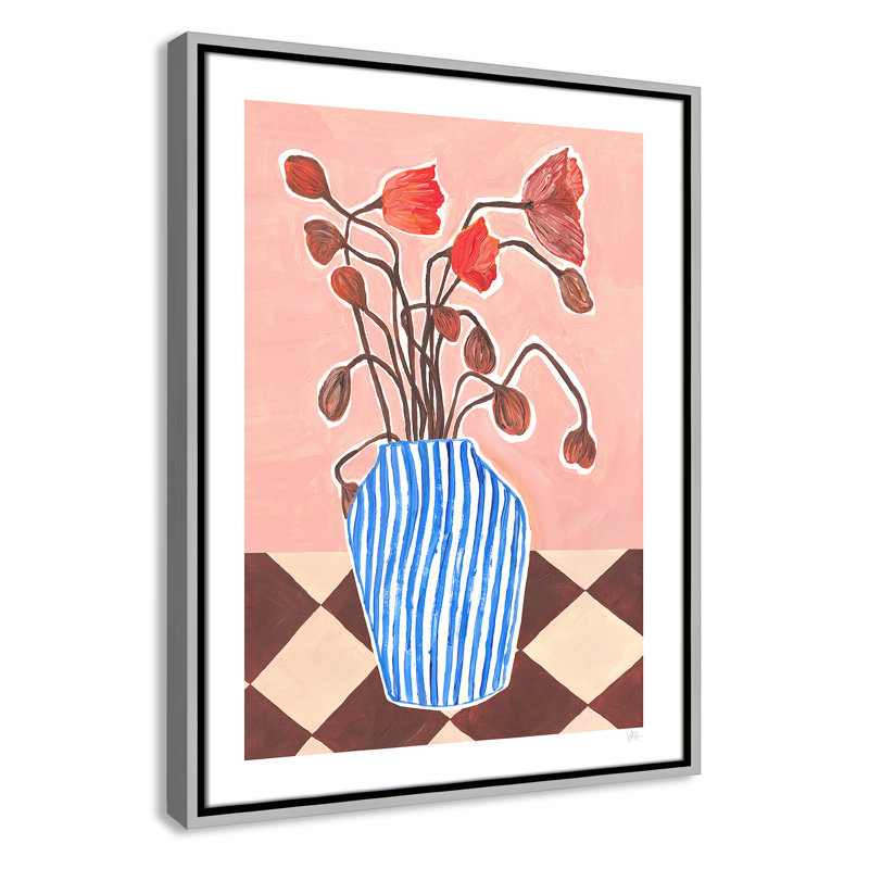 Poppies Print par Violets Print House, L 19,5 po x H 25,5 po, Toile avec cadre, Flottant argent