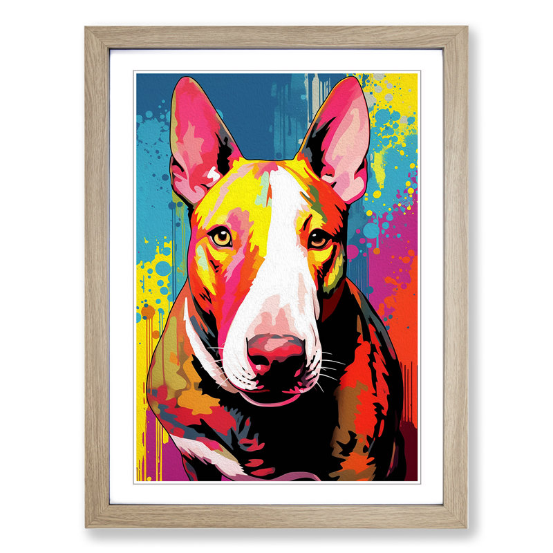 English Bull Terrier Pop Art - Framed Print, Oak Framed, 46cm H x 34cm W
