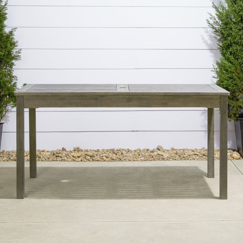 Aleha Rectangular Acacia Outdoor Dining Table With Umbrella Hole , 59'' in. W 31'' in. D, Gray