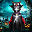 Chat gonflable vampire noir avec cape rouge gonflable
