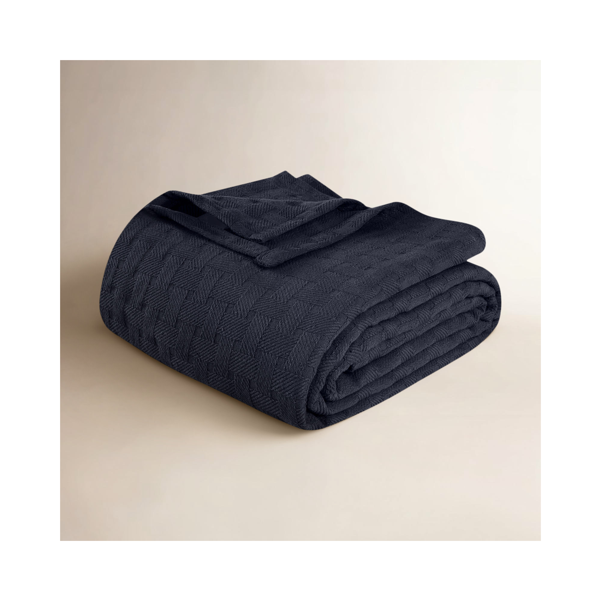 Bertie Cotton Machine Woven Throw Blanket, King, Navy Blue