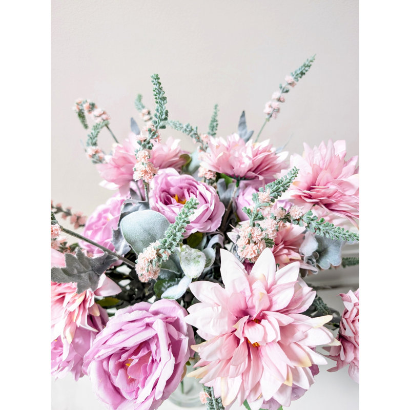 Arrangement mauve, rose et dahlia rose