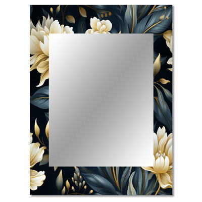 Barsallo Beige And Blue Dahlia Retreat - Floral Unique Wall Mirror Decor, Floral Large Mirror, Printed Metal Art