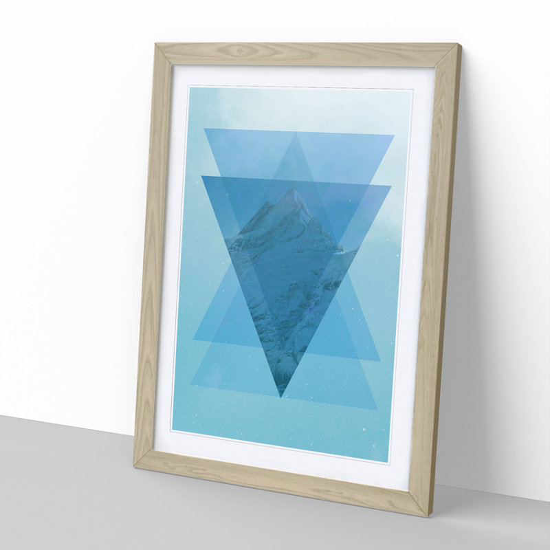 Mountain Triangles Blue - Picture Frame Painting, Oak Framed, 65cm H x 48cm W x 2cm D