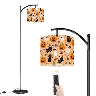 Lampe sur pied à DEL à arc à intensité variable, Halloween, chats noirs ou lanternes, fantômes, orange bonbon, abat-jour réglable en hauteur avec télécommande, pour le salon, la chambre et le bureau