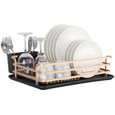 Michael Graves Design Gold Finish Steel Wire Compact Dish Rack with  Oversized Utensil Holder, White, KITCHEN ORGANIZATION