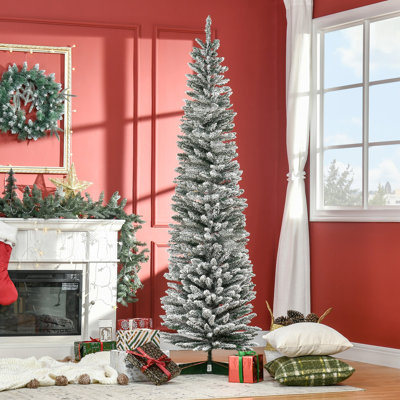 Slender Green Pine Flocked Christmas Tree