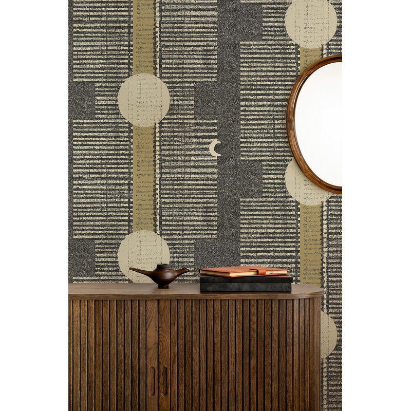 Papier peint Inyanga, Newsprint Grey, Toile de ramie synthétique, Non encollé