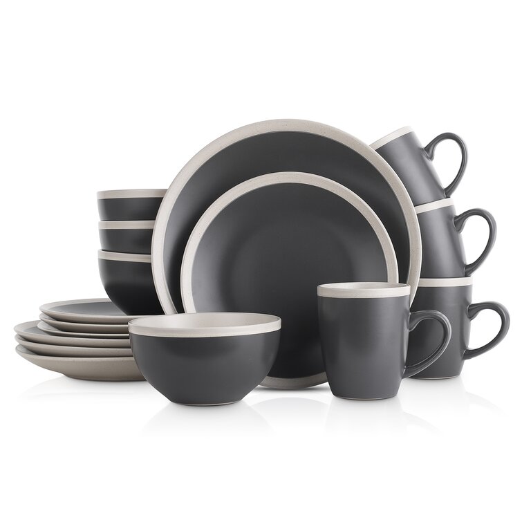 Stone Lain Sophie 16-Piece Dinnerware Set Stoneware, Service for 4, White and Black