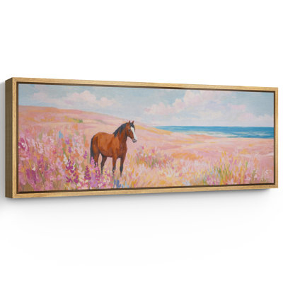 Colorful Horse Meadow Landscape Artwork, Living Room Pictures, Framed Canvas Giclee Print Wall Art