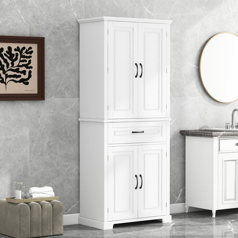 Tall White Bathroom Cabinet With Various Storage Compartments Doors And Drawer - Charming Design