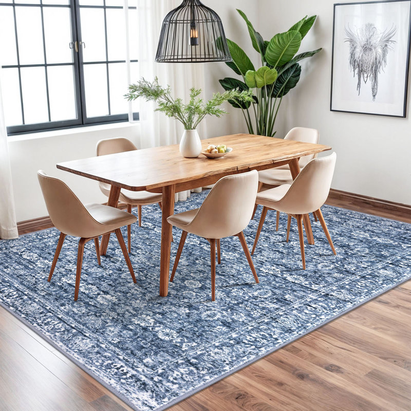 Blue Area Rugs Washable Rug for Living Room Bedroom Rug with Rubber Backing, Rectangle 6' x 9'