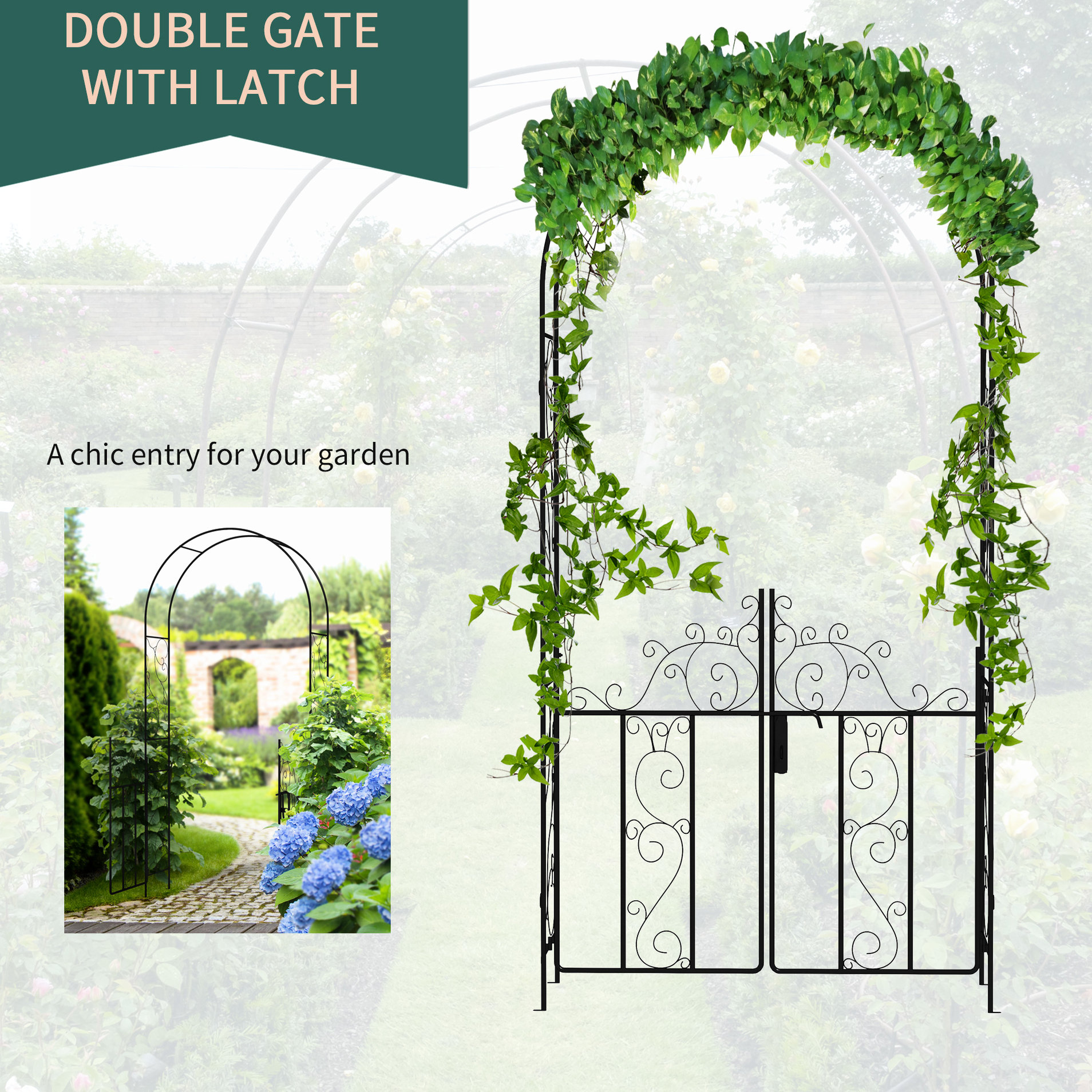 Red Barrel Studio 7.5' Black Garden Arch With Gate. Trellis For Vines ...
