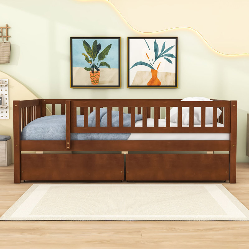 Leeroy Wood Daybed with Two Drawers, Walnut, Twin