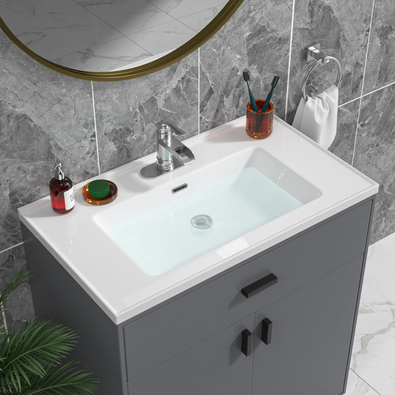 35 in. W x 20 in. D White Ceramic Rectangular Bathroom Vanity Top with Single Sink Only