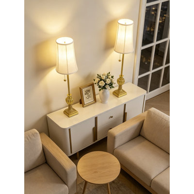 Buffet Table Lamps Set of 2, 28 Inch Tall Skinny Brass Resin Finish Table Lamp for Living Room, Traditional Farmhouse Buffet Lamp with Pull Chain for Console Table, Dining Sideboard, Entryway, Hallway