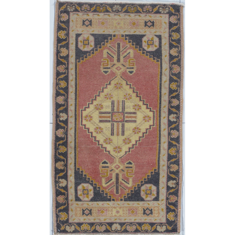 Tapis unique en laine noué à la main de style années 1950 1 pi 9 po x 3 pi 1 po ivoire One-of-a-Kind