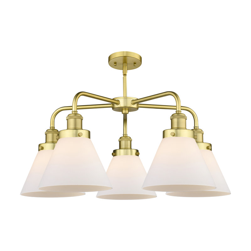 Lustre suspendu 5 lumières Cone, Blanc mat, Or satiné