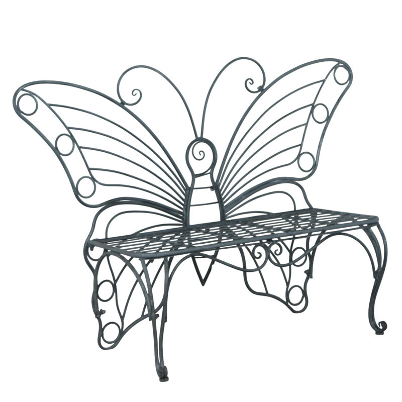 Butterfly Metal Garden Bench, Grey