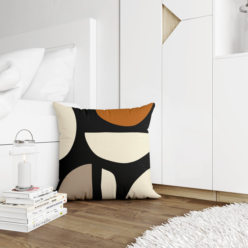 Coussin intérieur / extérieur en polyester filé Lara, 15 po x 15 po, Orange, blanc cassé