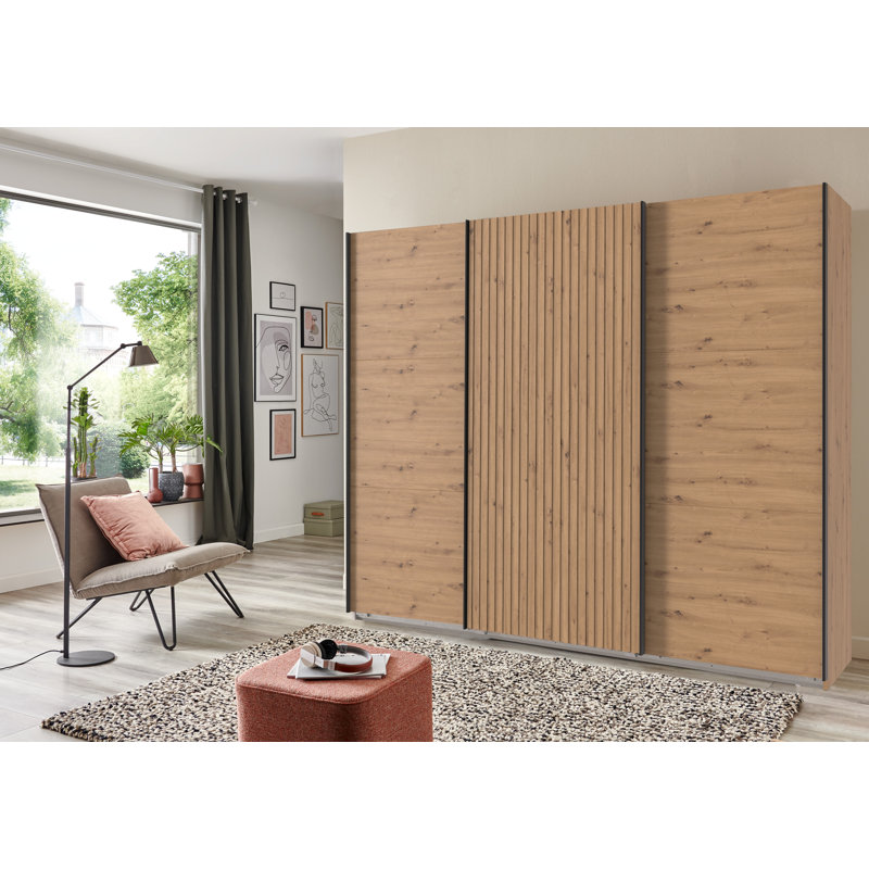 Lyliann 3 Door Manufactured Wood Wardrobe, Artisan oak, 216cm H x 300cm W x 65cm D