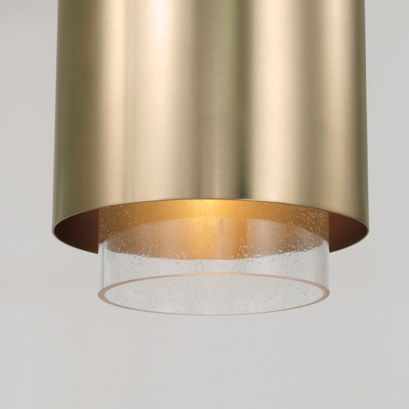 11.50"W x 19.50"H 1-Light Cylindrical Metal Pendant with Seeded Glass, Matte Brass