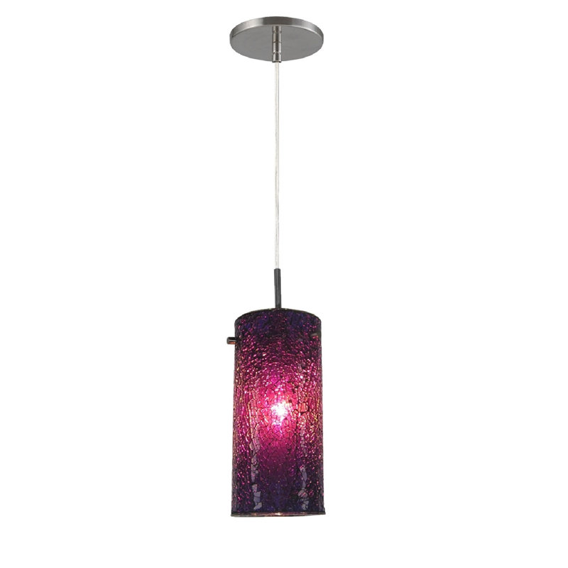 1 - Light Single Pendant, Nickel, Mosaic Purple Glass