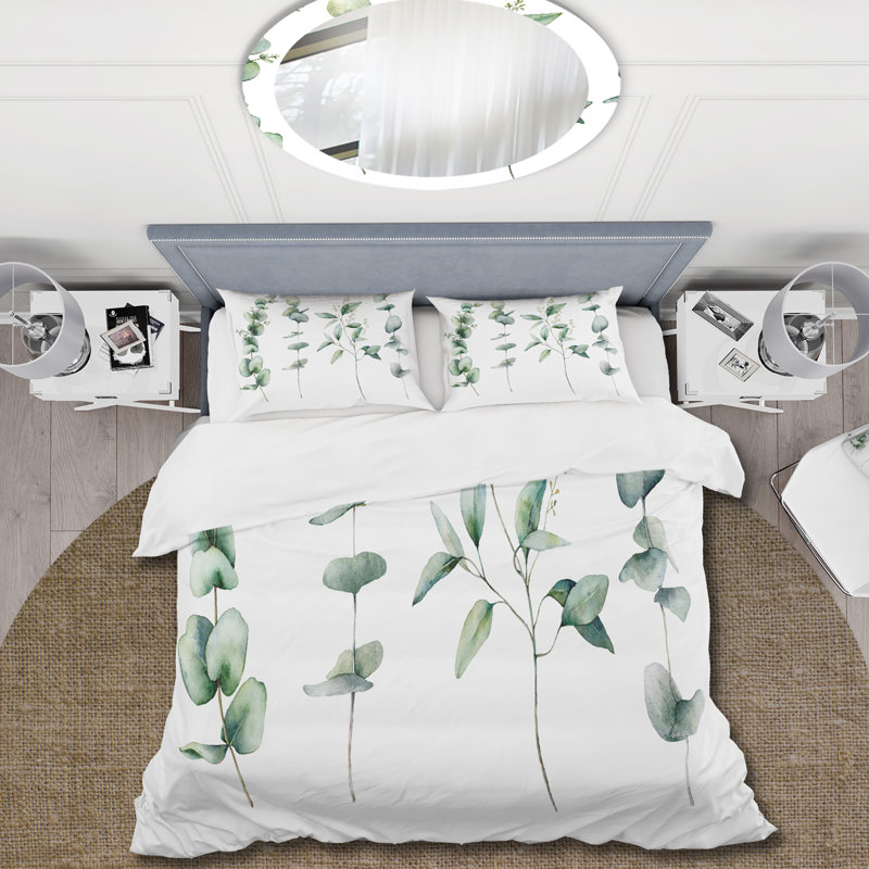 Green Eucalyptus Branches I - Ensemble de housse de couette traditionnel - Microfibre de polyester
