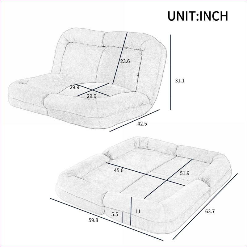 Canapé-lit convertible convertible simple en fauteuil à billes réglable, fauteuil multi-positions pour adultes | Rose | Rectangle